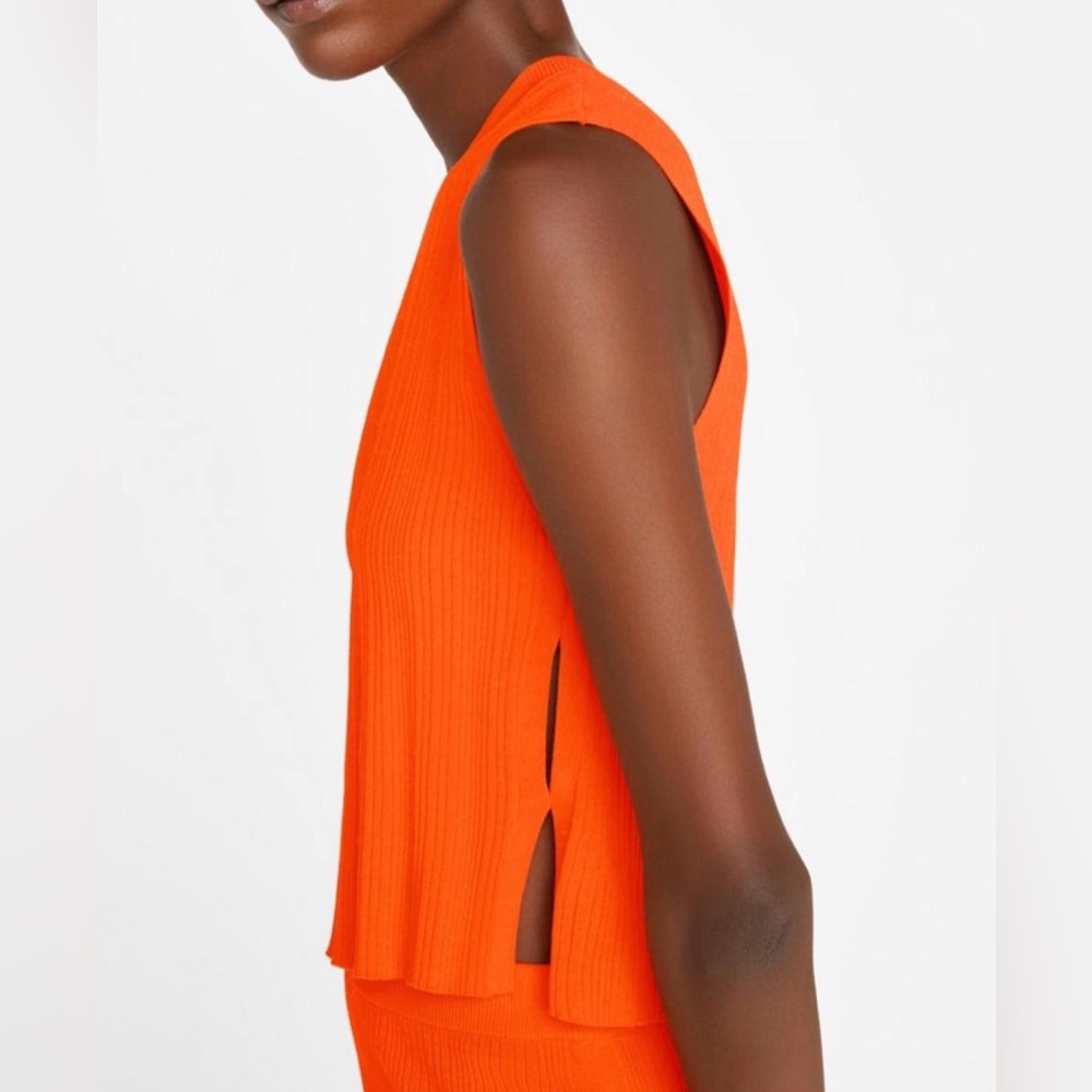 Frame Women’s Orange Ribbed Cit Out Sleeveless Top L - Picture 5 of 15